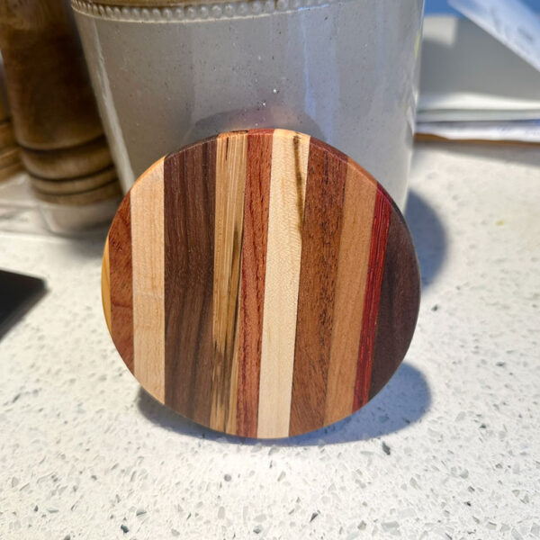 Hand Made Round Coasters Crafted In The UK And Made From Various Hardwoods.