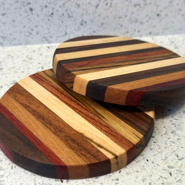 Hand Made Round Coasters Crafted In The UK And Made From Various Hardwoods.